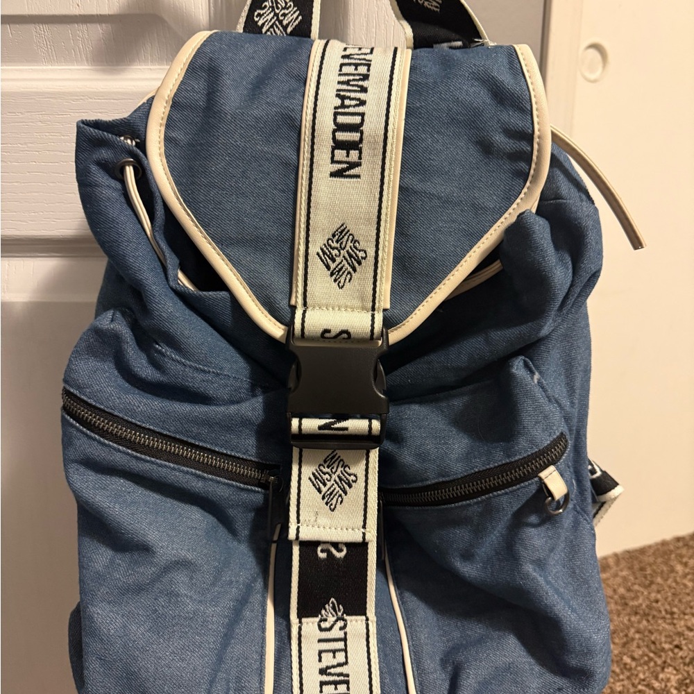 Steve Madden Denim Blue Backpack with Black Accents